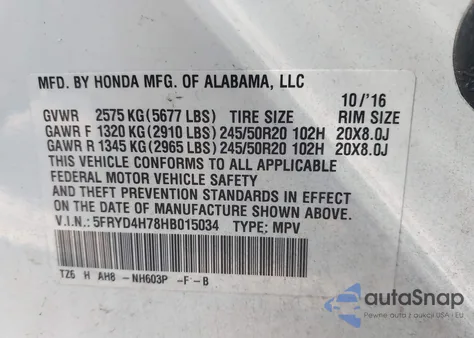 2017 Acura Mdx Technology Entertainment Pkgs z USA, uszkodzony, nr VIN 5FRYD4H78HB015034